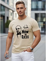 Tshirt męski klasyczny z nadrukiem bawełniany beżowy model 22217897 - FashionStreet Tshirt męski klasyczny z nadrukiem bawełniany beżowy model 22217897 - FashionStreet