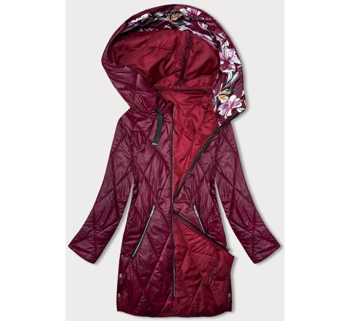 Dámská bunda ve vínové bordó barvě s ozdobnou kapucí (B8227-74) Dámská bunda ve vínové bordó barvě s ozdobnou kapucí (B8227-74)