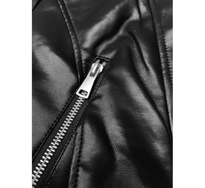 Černá dámská bunda ramoneska s ozdobným prošíváním J Style (11Z8129)