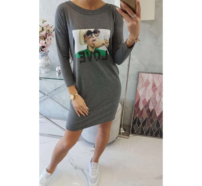 Šaty s potiskem Love v grafitové barvě