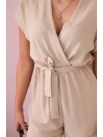 Krátký overal zavazovaný v pase béžový