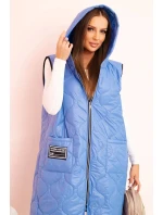 Dámská prošívaná vesta Plus Size s kapucí na zip džínová barva