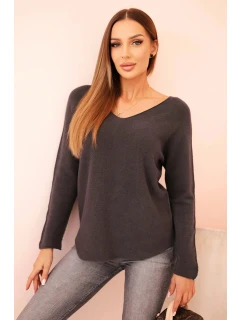 Dámský svetr z viskózy s výstřihem do V grafitový