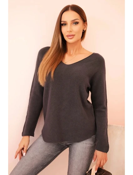 Dámský svetr z viskózy s výstřihem do V grafitový Dámský svetr z viskózy s výstřihem do V grafitový