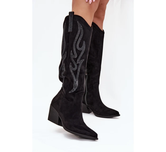 Dámské Boty S Dekorací Na Podpatku Černé model 21704704 - Boto