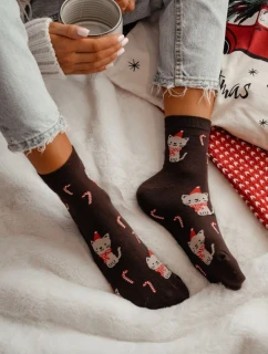 Dámské Vánoční Ponožky Kočky Čokoládové