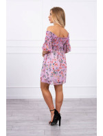 Šaty na ramena s květinovým vzorem fialové barvy