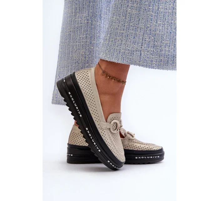 Lesklé kožené dámské mokasíny na platformě s ozdobou S.Barski Gold Lesklé kožené dámské mokasíny na platformě s ozdobou S.Barski Gold