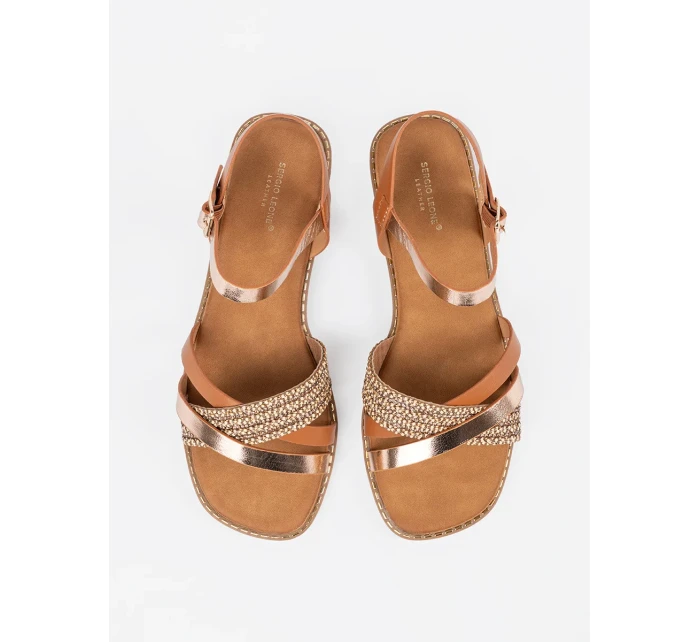 Klasické  sandály hnědé dámské na plochém podpatku