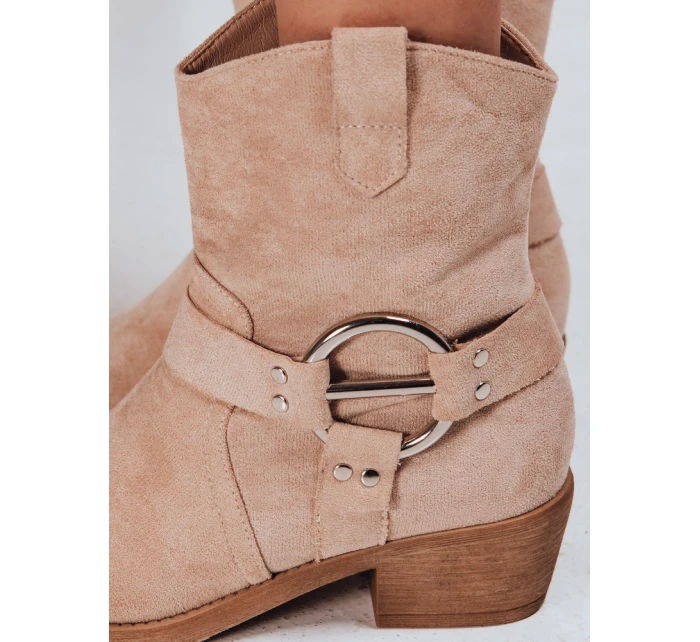 Dámské semišové kovbojské boty béžové model 21994587 - Dstreet Dámské semišové kovbojské boty béžové model 21994587 - Dstreet