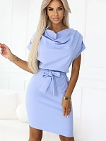 240-6 ROXI šaty s asymetrickou sukní a páskem - MODRÉ