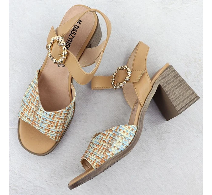 Dámské pletené béžové sandály na jehlovém podpatku M.Daszynski MR24125-4