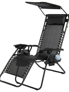 SKLÁDACÍ MULTIFUNKČNÍ ZAHRADNÍ LEHÁTKO SE STŘÍŠKOU 173X52/65X110CM ČERNO-ŠEDÉ