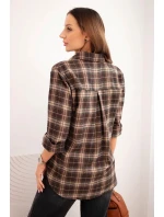 Dámská kostkovaná bavlněná košile s delším zadním dílem hnědá + camelový