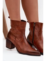 Kožené Kožené Kozačky Pro Ženy Na Podpatku Vyhřívané Zazoo 60565 Hnědé