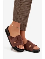 Dámské pantofle Eko semiš s pásky tmavě hnědé model 21918929 - Boto Dámské pantofle Eko semiš s pásky tmavě hnědé model 21918929 - Boto