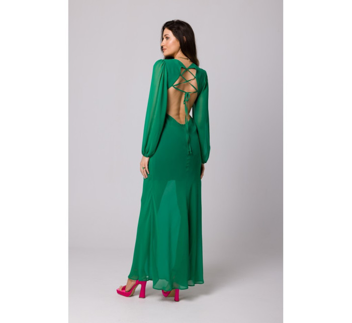 K166 Šifonové šaty s otevřenými zády - zelené