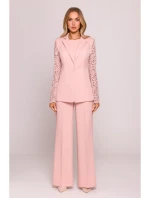 M865 Blejzr s krajkovými panely a jedním knoflíkem - pudrový