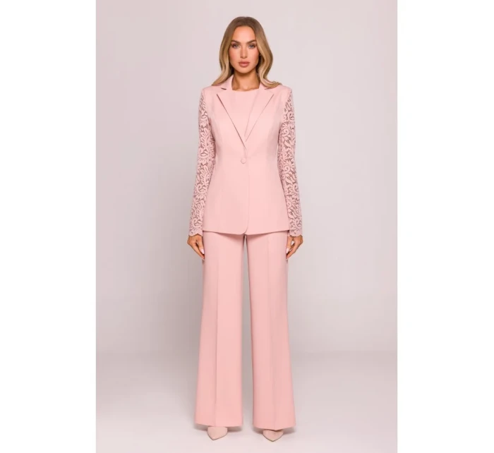 M865 Blejzr s krajkovými panely a jedním knoflíkem - pudrový