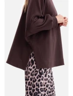 model 21379930 Pletená mikina uvolněného střihu tmavě čokoládová - BeWear model 21379930 Pletená mikina uvolněného střihu tmavě čokoládová - BeWear