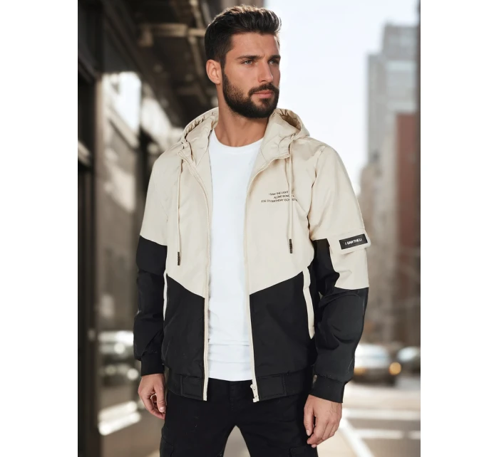 Pánská přechodná bunda s kapucí béžová model 21986395 - Dstreet