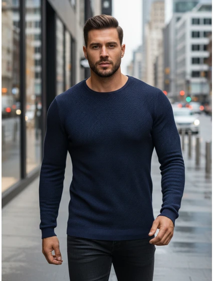 Pánský tmavě modrý svetr model 21995044 - FashionStreet Pánský tmavě modrý svetr model 21995044 - FashionStreet