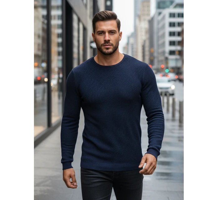 Pánský tmavě modrý svetr model 21995044 - FashionStreet Pánský tmavě modrý svetr model 21995044 - FashionStreet