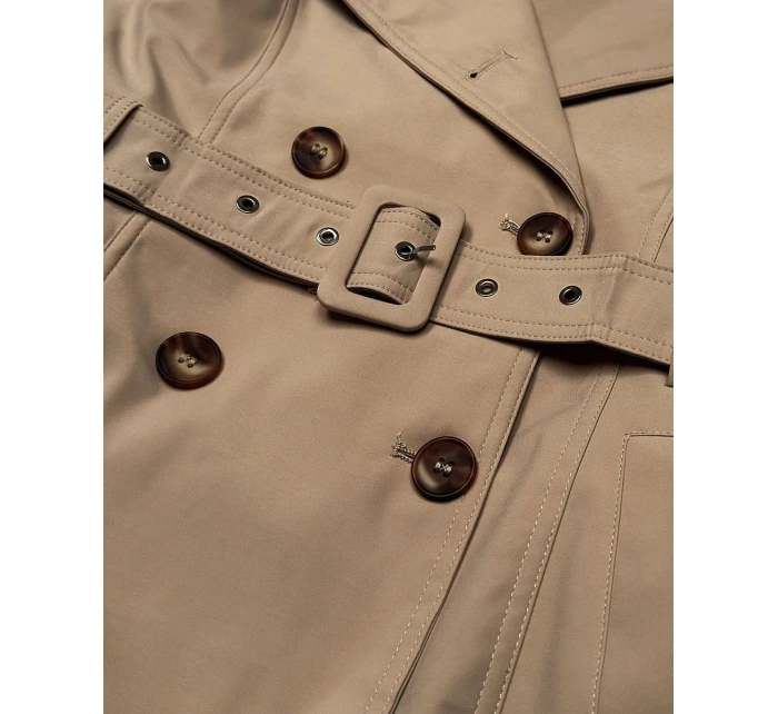 Płaszcz damski typu trencz z paskiem Goodlookin ciemny beżowy (KK60417-4#)