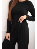Dámský viskózový komplet s model 21731230 a širokými kalhotami černý - K-Fashion Dámský viskózový komplet s model 21731230 a širokými kalhotami černý - K-Fashion