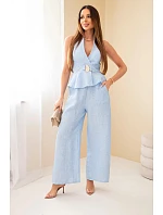 Dámský viskózový komplet model 22079427 top a kalhoty s širokými nohavicemi modrý - K-Fashion