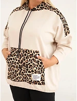 Dámská mikina Plus Size z viskózy s kapucí a panterkovými vsadkami béžová Dámská mikina Plus Size z viskózy s kapucí a panterkovými vsadkami béžová