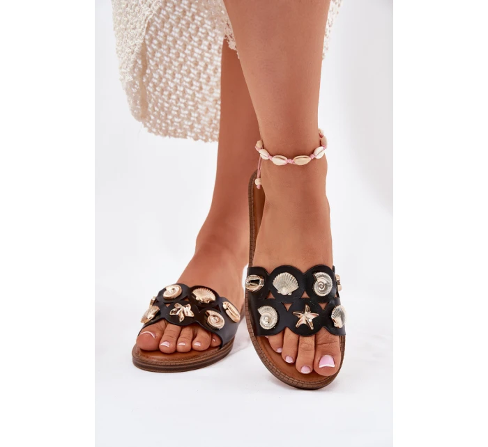 Dámské Sandály Na Ploché Podpatky Se Zlatými Přezkami Černé Nalothiel Dámské Sandály Na Ploché Podpatky Se Zlatými Přezkami Černé Nalothiel