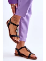 Kožené sandály s ozdobným hadem S.Barski Černá Kožené sandály s ozdobným hadem S.Barski Černá