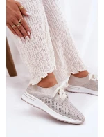 Dámské kožené lehké polobotky na platformě Artiker – béžovo/zlaté