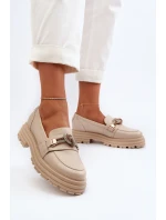 Dámské kožené mokasíny s ozdobou model 21652964 béžové - Laura Messi