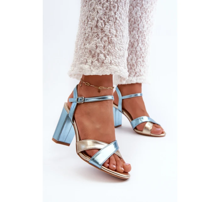 Eko Kožené Sandály Na Podpatku Modro-Zlaté Abilica Eko Kožené Sandály Na Podpatku Modro-Zlaté Abilica