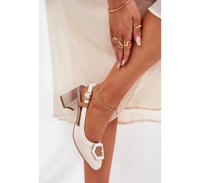 Kožené Elegantní Dámské Sandály Na Podpatku D&A CR51-569 Béžové Kožené Elegantní Dámské Sandály Na Podpatku D&A CR51-569 Béžové