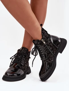 Lakované dámské kotníkové boty s podšívkou D&A model 21713599 Černé - S.Barski