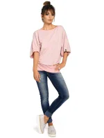 model 15096877 Halenka nadměrné velikosti se zavinovacími detaily pudrová - BeWear model 15096877 Halenka nadměrné velikosti se zavinovacími detaily pudrová - BeWear