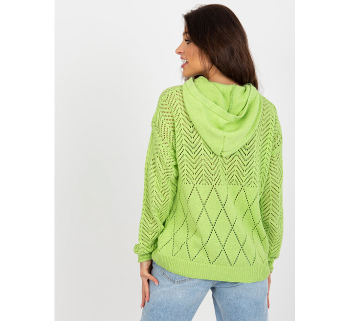 Světle zelený prolamovaný letní svetr s dlouhými rukávy