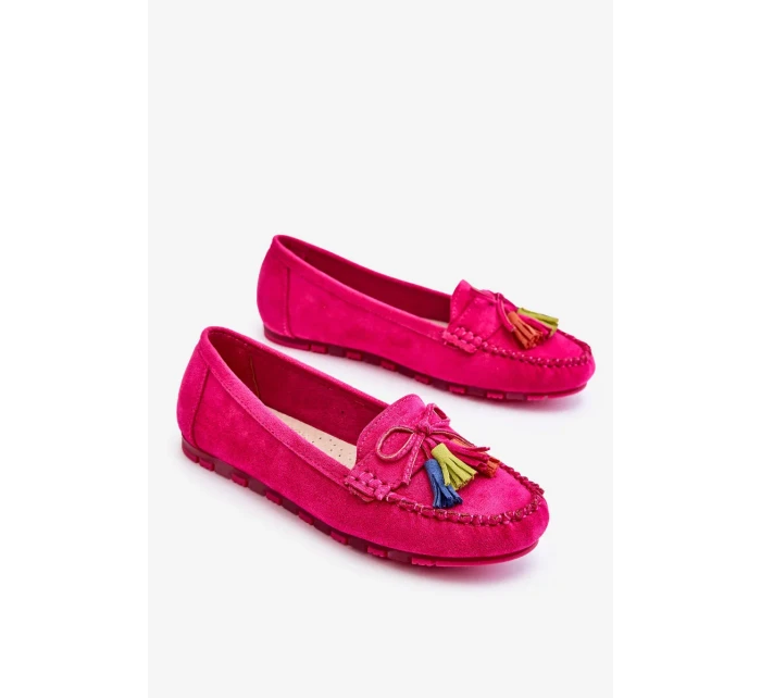 Semišové Mokasíny S Mašlí A Třásněmi Fuchsie Dorine