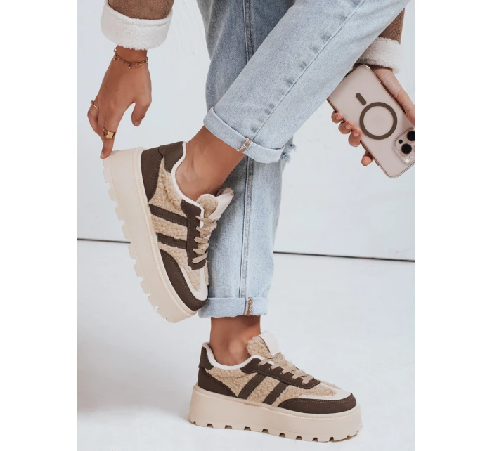 Dámské tenisky s kožešinou na platformě hnědé Dstreet model 21992242 - FashionStreet