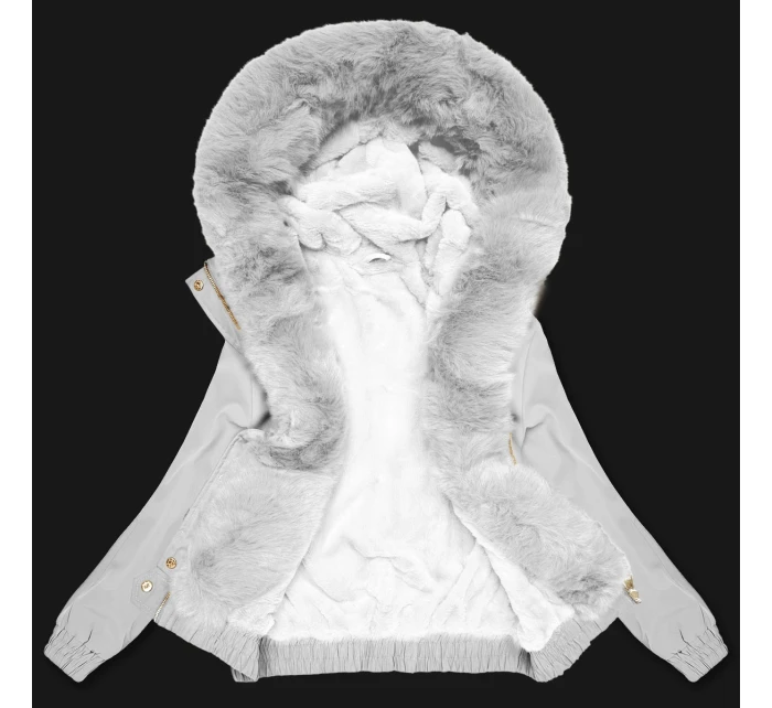 Krátká bílá bunda s kožešinovou podšívkou S'West (B8506-26) Krátká bílá bunda s kožešinovou podšívkou S'West (B8506-26)