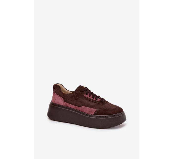 Dámské tenisky z pravé semiše na platformě Zazoo N1265S3 čokoládové