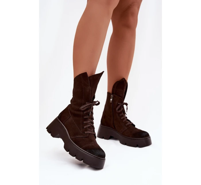 Dámské workery Z Naturalnego Zamszu Zazoo 976 Čokoládové Dámské workery Z Naturalnego Zamszu Zazoo 976 Čokoládové