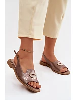 Dámské sandály Ploché s Ozdobou model 22133662 Hnědé - S.Barski