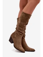 Zateplené dámské kozačky na sloupkovém podpatku Paelina - zelená