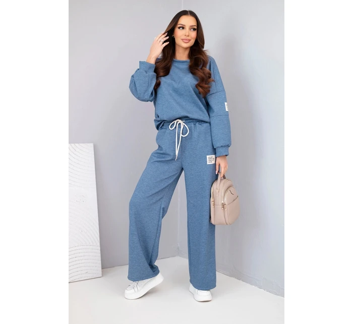 Dámská souprava máslo mikina + džíny melange modrý