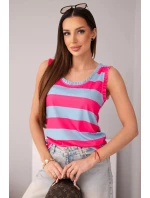 Dámská viskózová model 21961382 blůza v barevných pruzích fuchsie + modrá - K-Fashion Dámská viskózová model 21961382 blůza v barevných pruzích fuchsie + modrá - K-Fashion