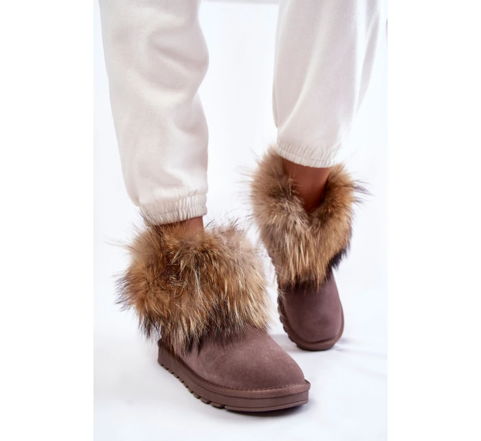 Dámské semišové sněhule s kožešinovou šedou model 21602003 - Boto Dámské semišové sněhule s kožešinovou šedou model 21602003 - Boto